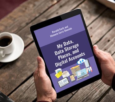 Cover of the book on a tablet: My Data, Data Storage Places, and Digital Accounts